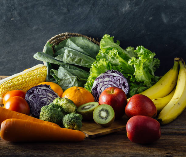 fresh vegetable and fruit background stock photo