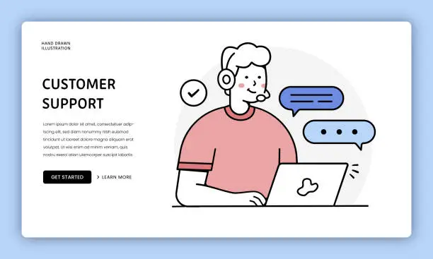 Vector illustration of Flat Illustration for web page template of Customer Support, Call Center, IT Support