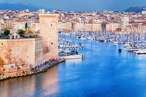 Aerial panoramic view on Old Port of Marseille (Vieux-Port de Marseille), France