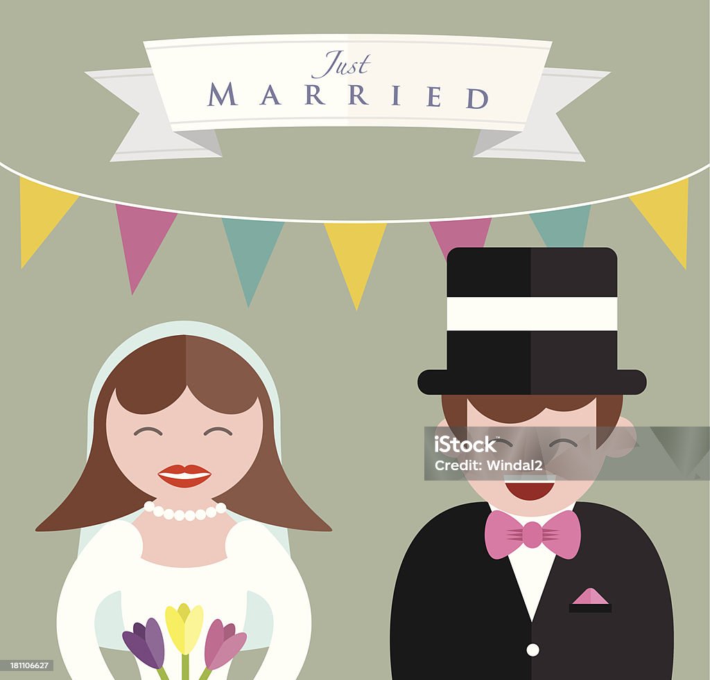 Невеста и жених, крупный план - Векторная графика Just Married - английское словосочетание роялти-фри