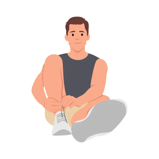 Vector illustration of Workout or fitness man tying shoelaces jogging running activities