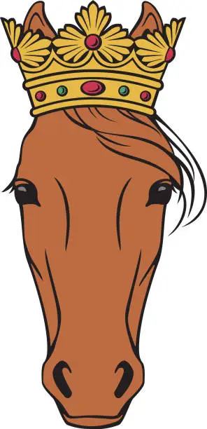 Vector illustration of Horse Head with Crown Color