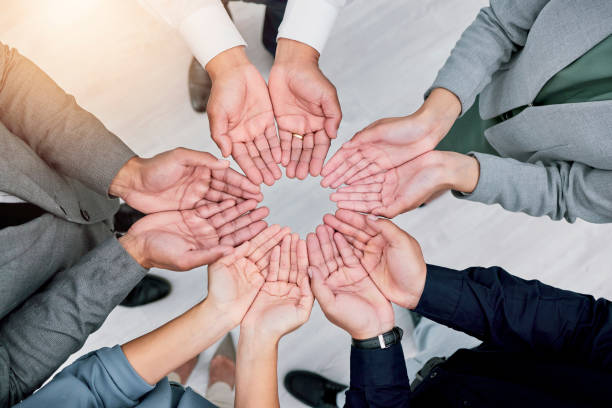 istock Hands, diversity circle and business people together in support, team building collaboration or colleague trust. Top view, corporate group meeting and cooperation, synergy or teamwork solidarity. 1811114450