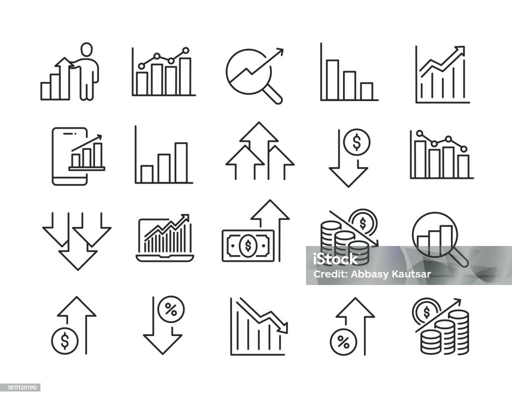 Inrease and decrease thin line icons. Editable stroke. For website marketing design, logo, app, template, ui, etc. Vector illustration. - Royaltyfri Ikon vektorgrafik Inrease and decrease thin line icons. Editable stroke. For website marketing design, logo, app, template, ui, etc. Vector illustration. - Royaltyfri Ikon vektorgrafik