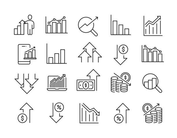 inrease and decrease thin line icons. editable stroke. for website marketing design, logo, app, template, ui, etc. vector illustration. - grafik stock illustrations