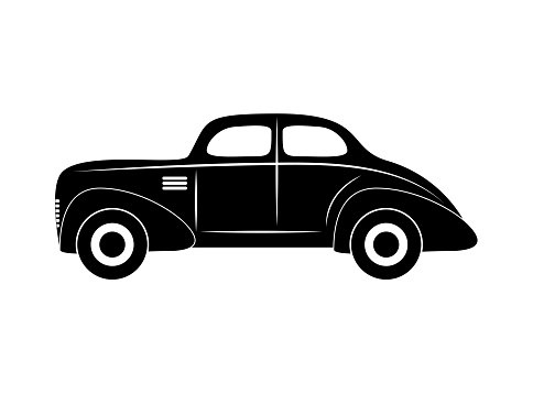 Vintage classic car, vector illustration, black silhouette