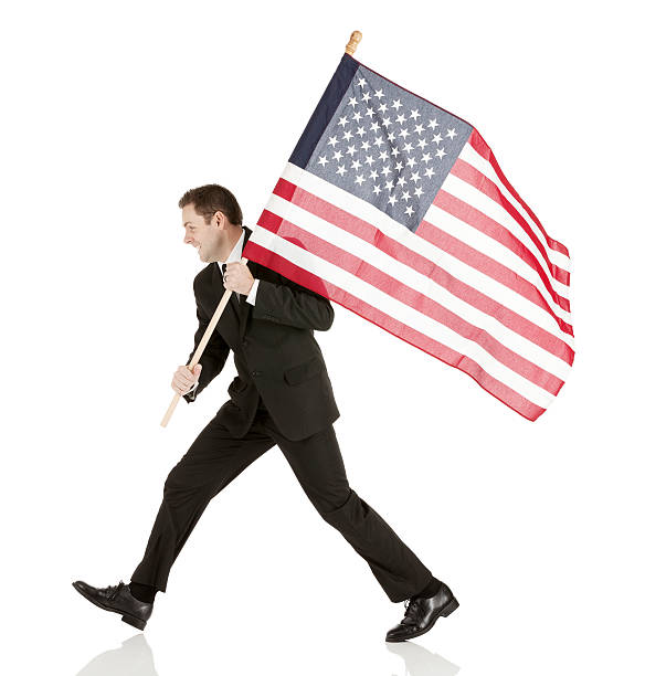 istock Young businessman with an American flag 181114694