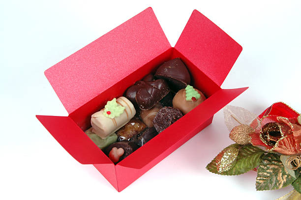 Small box with Christmas chocolates stock photo