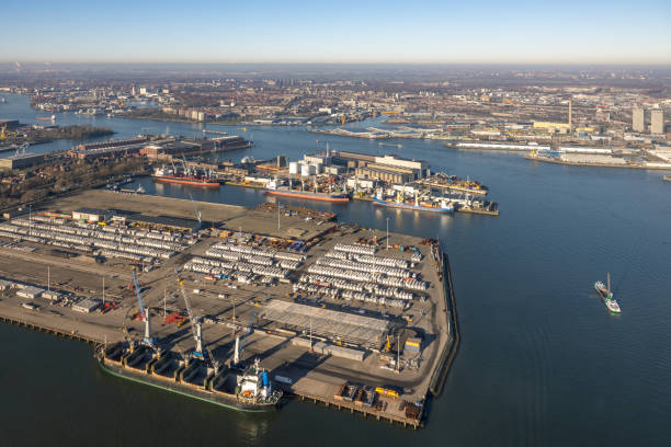 istock Aerial view Dutch industrial park with harbors and ships 1811156417