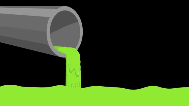 Motion graphics of a pipe pouring out green slimy liquid