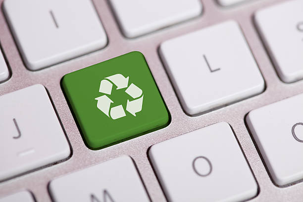 istock Recycle symbol on a laptop keyboard 181117641