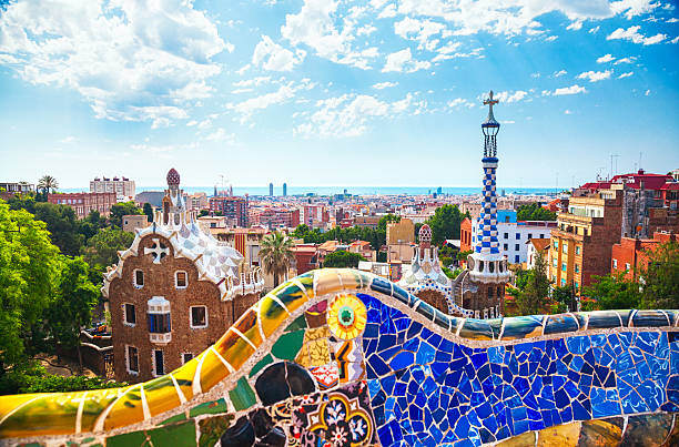 istock Photo over looking a bright mosaic wall at Park Guell 181119251