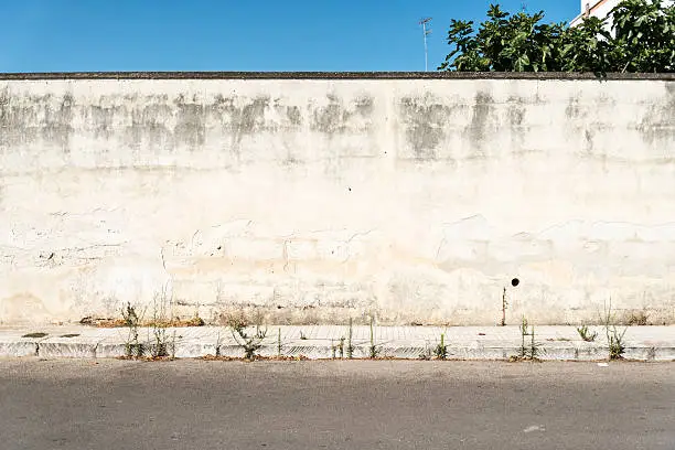 Old concrete grunge wall with sidewalk