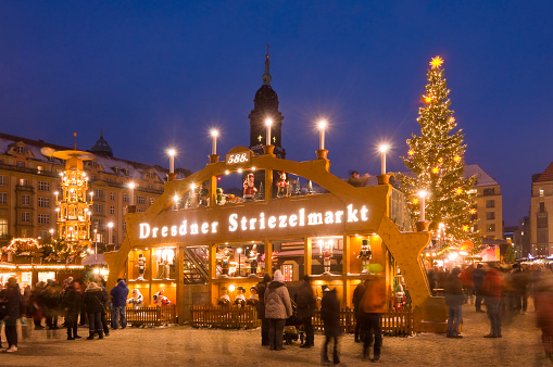 Large candle arch on the Striezelmarkt in Dresden, Saxony, Germany.