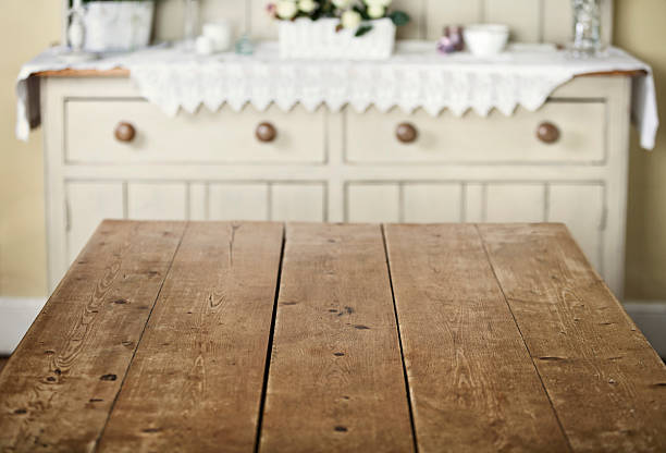 Empty table in kitchen breakfast room stock photo