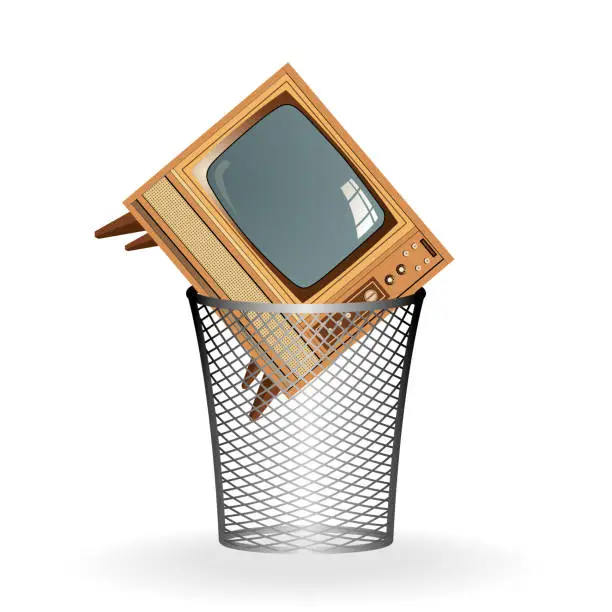 Vector illustration of Vintage TV in Trash E-Waste Recycling
