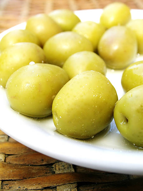 Green Olives Plate - Macro stock photo