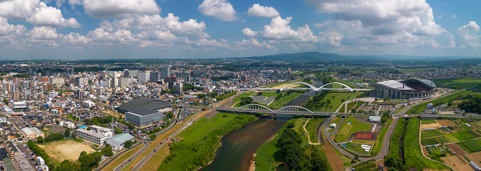 Toyotashi, Aichi, Japan cityscape on the Yahagi River.