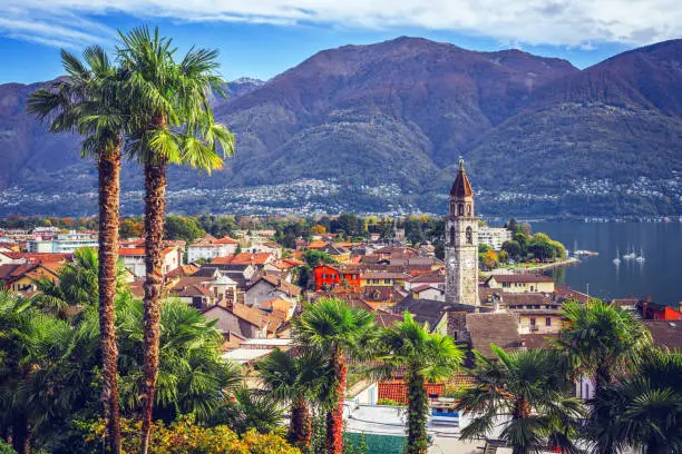 Ascona, Switzerland townscape on the shores of Lake Maggiore.