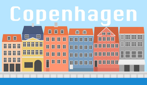 Denmark Landmark 1 Nyhavn Copenhagen Denmark colorful flat style ,vector illustration nyhavn stock illustrations