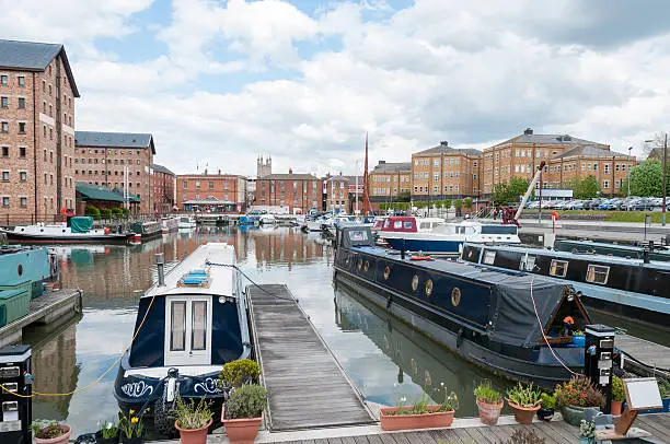 Canal Boats moored In Gloucester's Historic Dock.