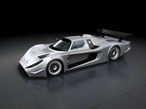 istock Silver sport car on black background 181128014