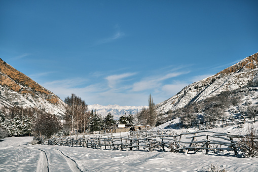 Winter mountain view after snowfall