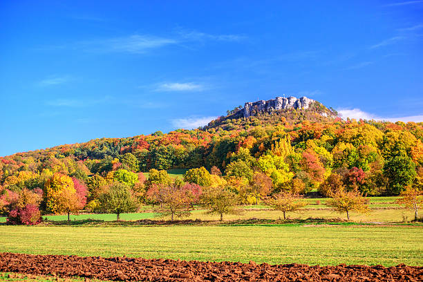 Beautiful autumn landscape at the landmark Staffelberg - the symbol of Franconia - near Staffelstein, Lichtenfels/Bamberg