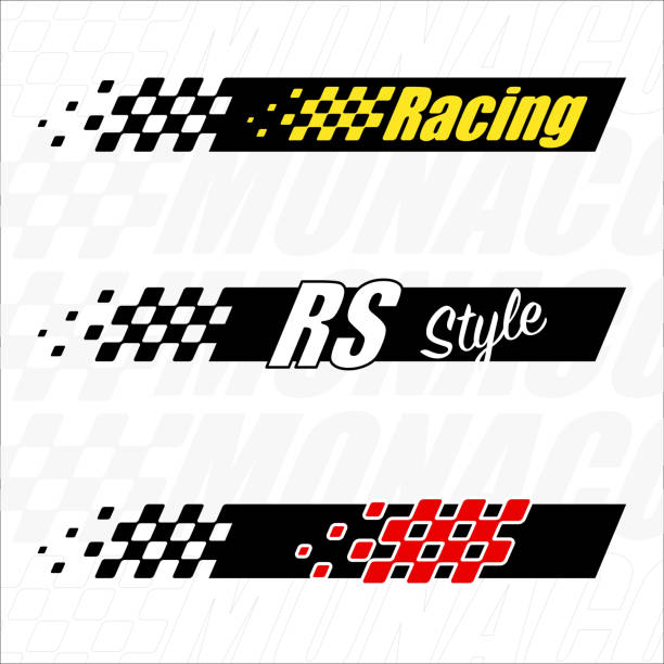 ilustraciones, imágenes clip art, dibujos animados e iconos de stock de calcomanía de rayas de autos deportivos de carreras - checkered flag flag auto racing starting line