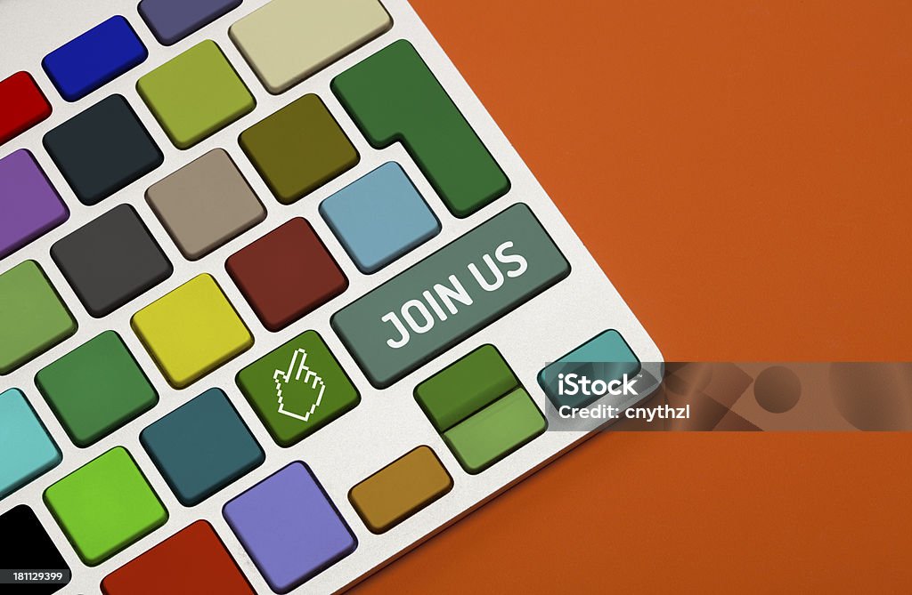 Join Us Concept on Keyboard Education Registration Event Stock Photo