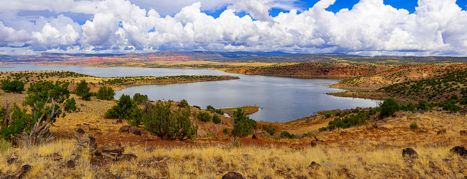 Abuquiu Lake, New Mexico,  in Summer with rain clouds in the background