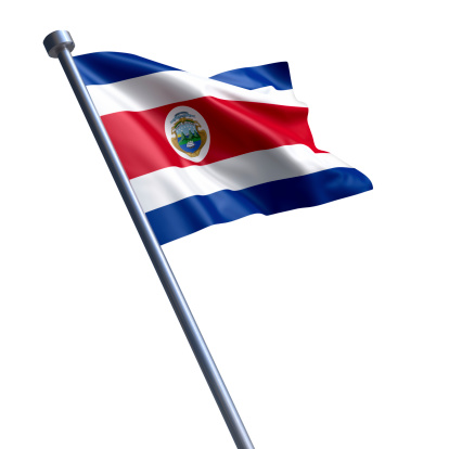 Flag of Republic of Costa Rica on modern metal flagpole.