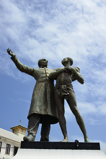 Cayenne, French Guiana: the Victor Schœlcher statue is a bronze sculpted group paying tribute to Victor Schœlcher for his role in the second abolition of slavery in France in 1848. Created in 1896 by Louis-Ernest Barrias, the work was inaugurated the following year.