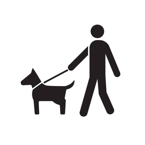 Vector icon of a person walking a dog on a leash