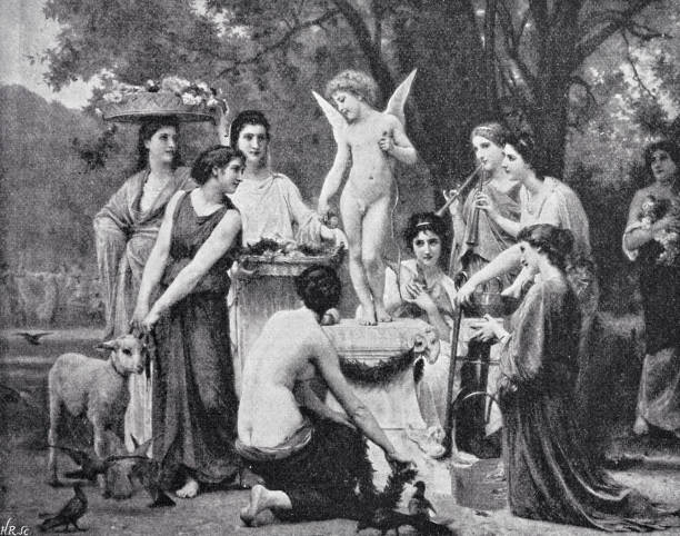 Sacrifice for the God of Love Illustration from 19th century. valentine's day history stock illustrations