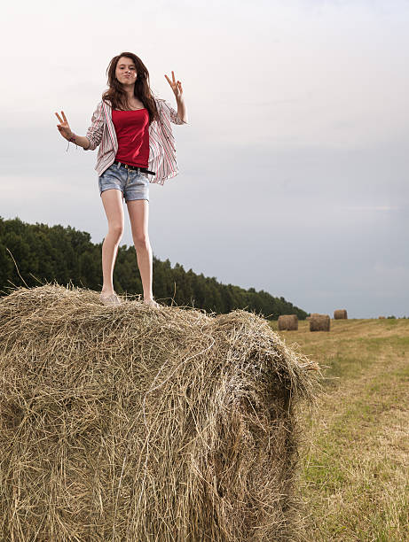 istock Ten girl dances on a hay bale 181131785