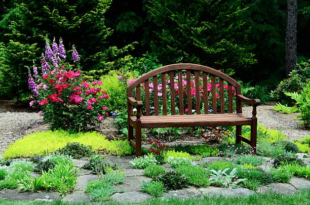 istock Garden Bench with roses 181131851