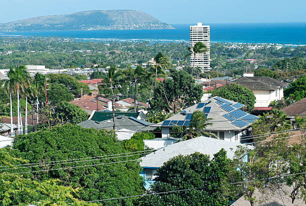 ビュー上に kahala koko ヘッドでのオアフのハワイ州 - honolulu community residential district city ストックフォトと画像