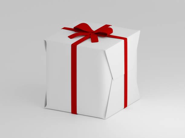 istock Square shaped gift box with red ribbon isolated on a plain white background 1811333734