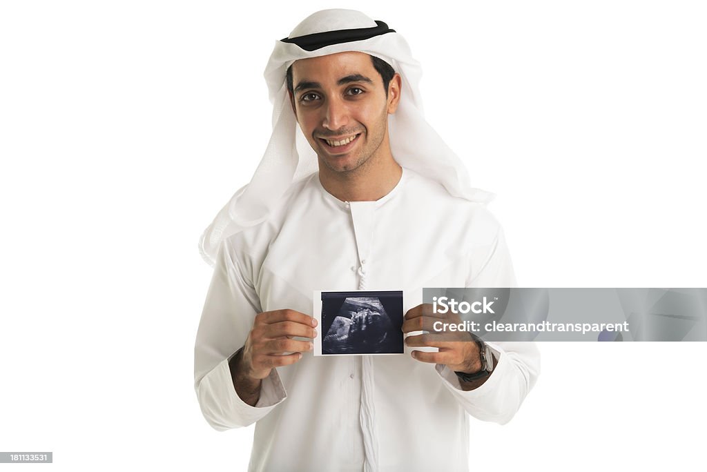 Happy Arabische Mann hält baby-Bild - Lizenzfrei Arabeske Stock-Foto