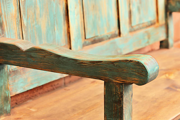 Wooden Bench Furniture Armrest stock photo