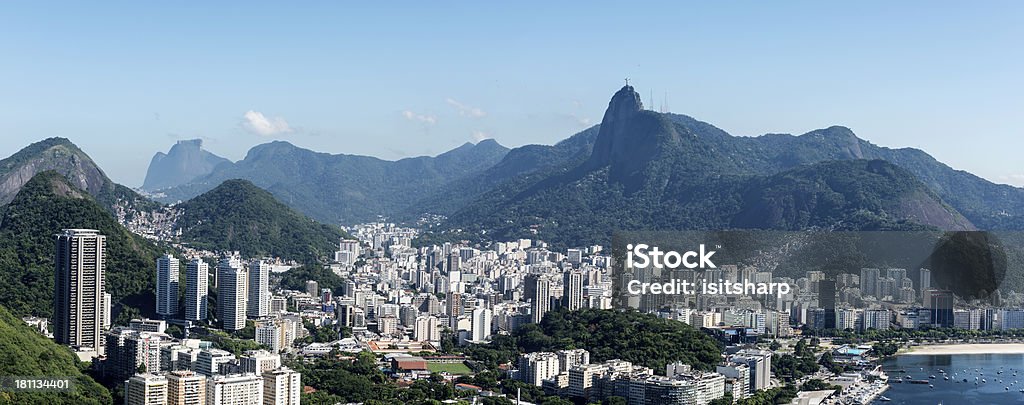 Rio de Janeiro Aerial view of the Botafogo area of Rio de Janeiro with the Corcovado (Christ the Redeemer) mountain in the background, Brazil Aerial View Stock Photo