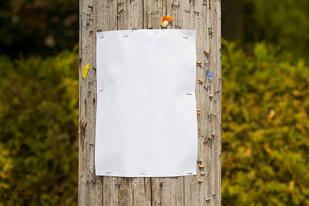 맹검액 팻말 전화 장대 - telephone pole poster blank sign 뉴스 사진 이미지