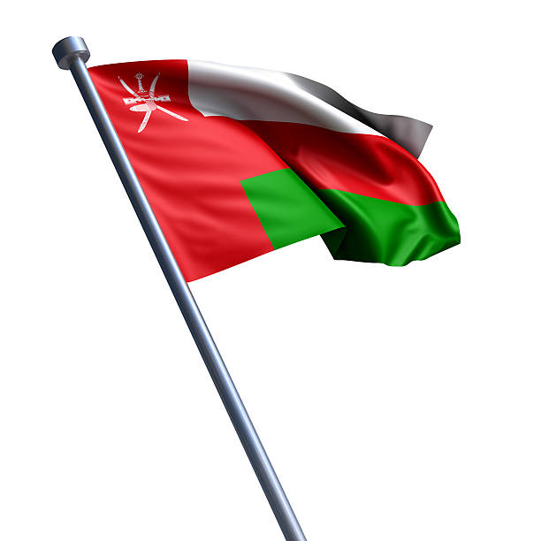 Flag of the Sultanate of Oman on modern metal flagpole.