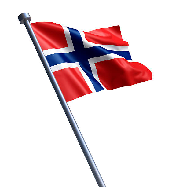 Flag of the Kingdom of Norway on modern metal flagpole.