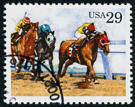 Cancelled Stamp From The United States Featuring Horse Racing.