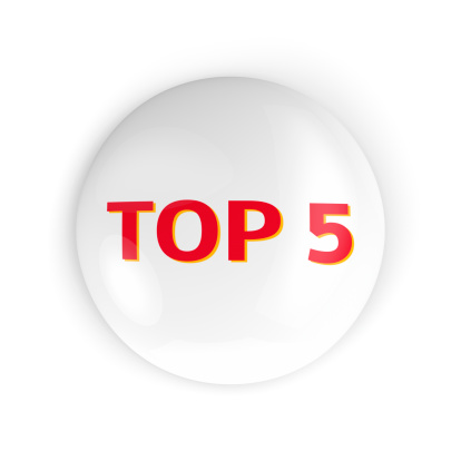 Top 5 badge pin isolated on white.