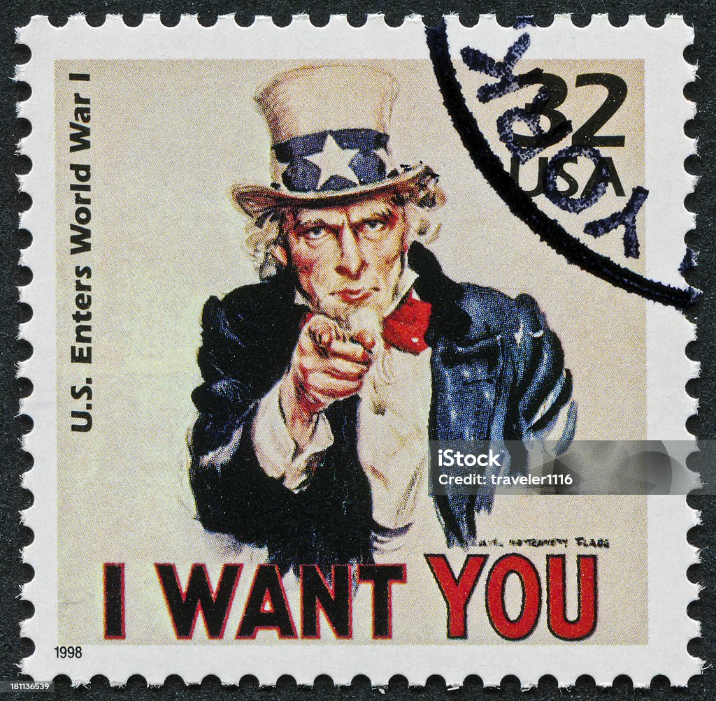 World War I Stamp Cancelled Stamp From The United States Featuring Uncle Sam During World War I. Uncle Sam Stock Photo