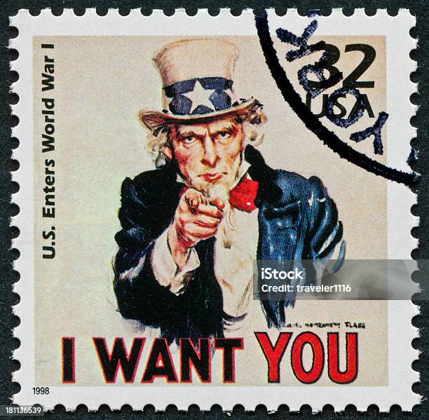 World War I Stamp Stock Photo - Download Image Now - Uncle Sam, Desire, Letter I