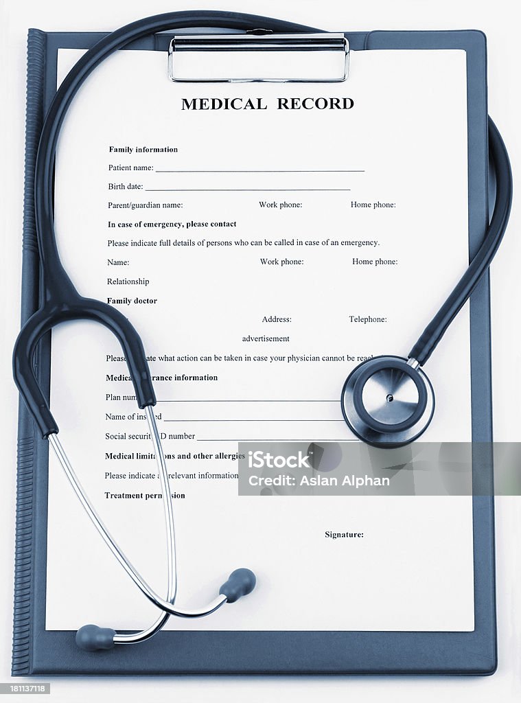 A medical record with a stethoscope Medical record Accidents and Disasters Stock Photo